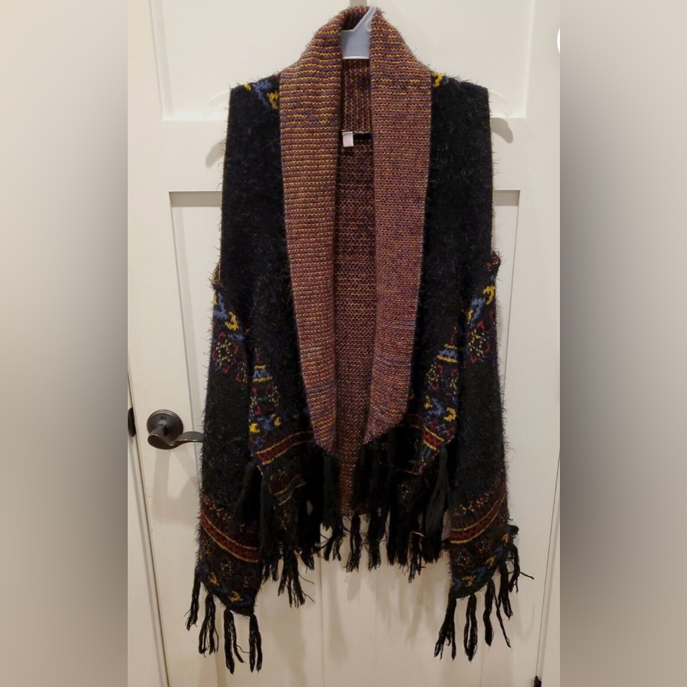 Southwest Aztec Fringe Wool Sweater Vest